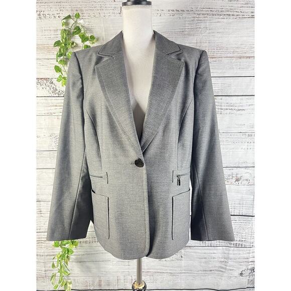 Tahari Blazer Jacket sz 16 Classic Gray Pockets Suit Career Professional Church - Picture 2 of 14